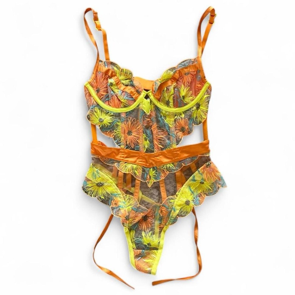 For Love And Lemons Vibrant Floral Lace Bodysuit